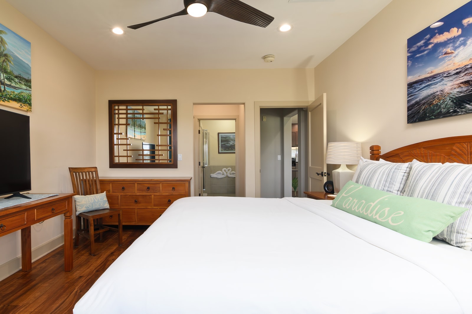 The primary bedroom space is perfect for unwinding