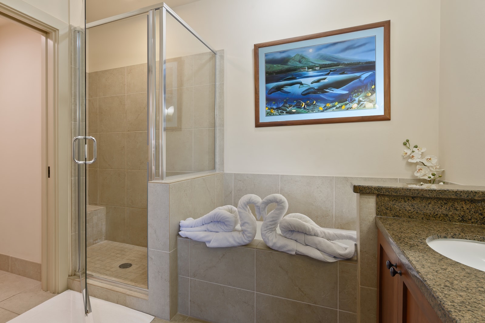 Refresh in a spacious walk in shower after days spent at the beach