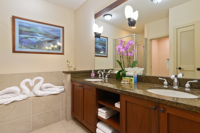 Spa inspired primary bath with double vanity comfort
