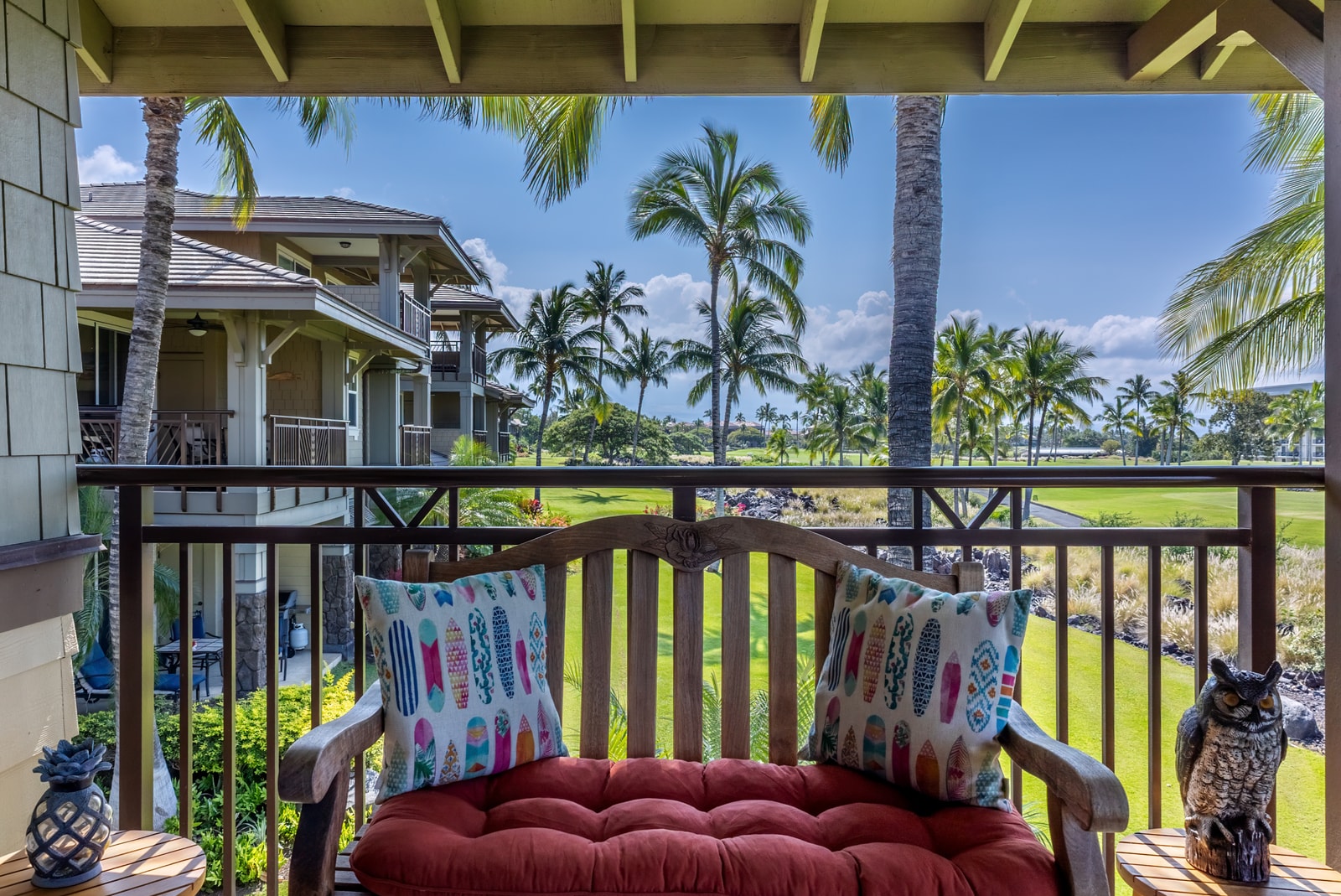 Spacious covered balcony made for relaxing together