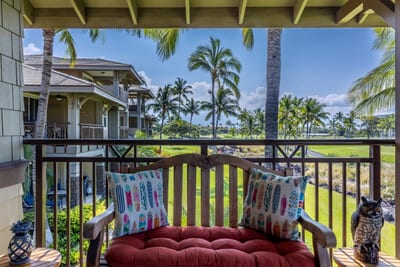 Spacious covered balcony made for relaxing together