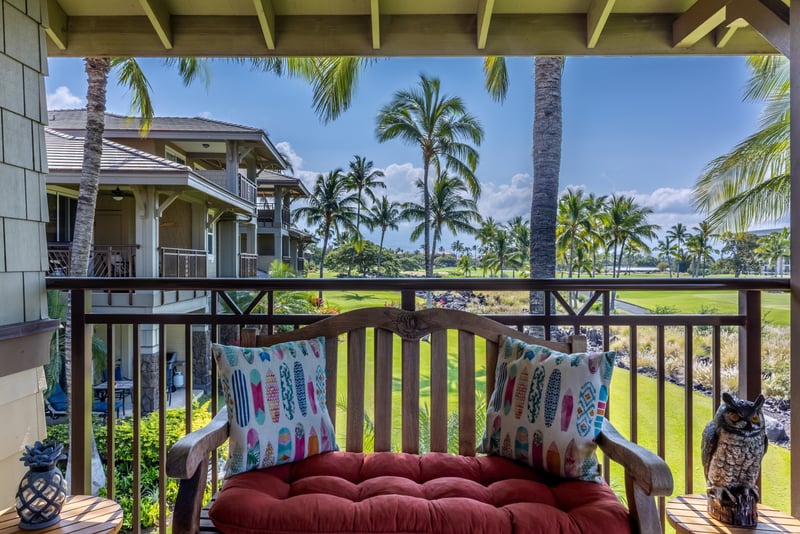 Spacious covered balcony made for relaxing together