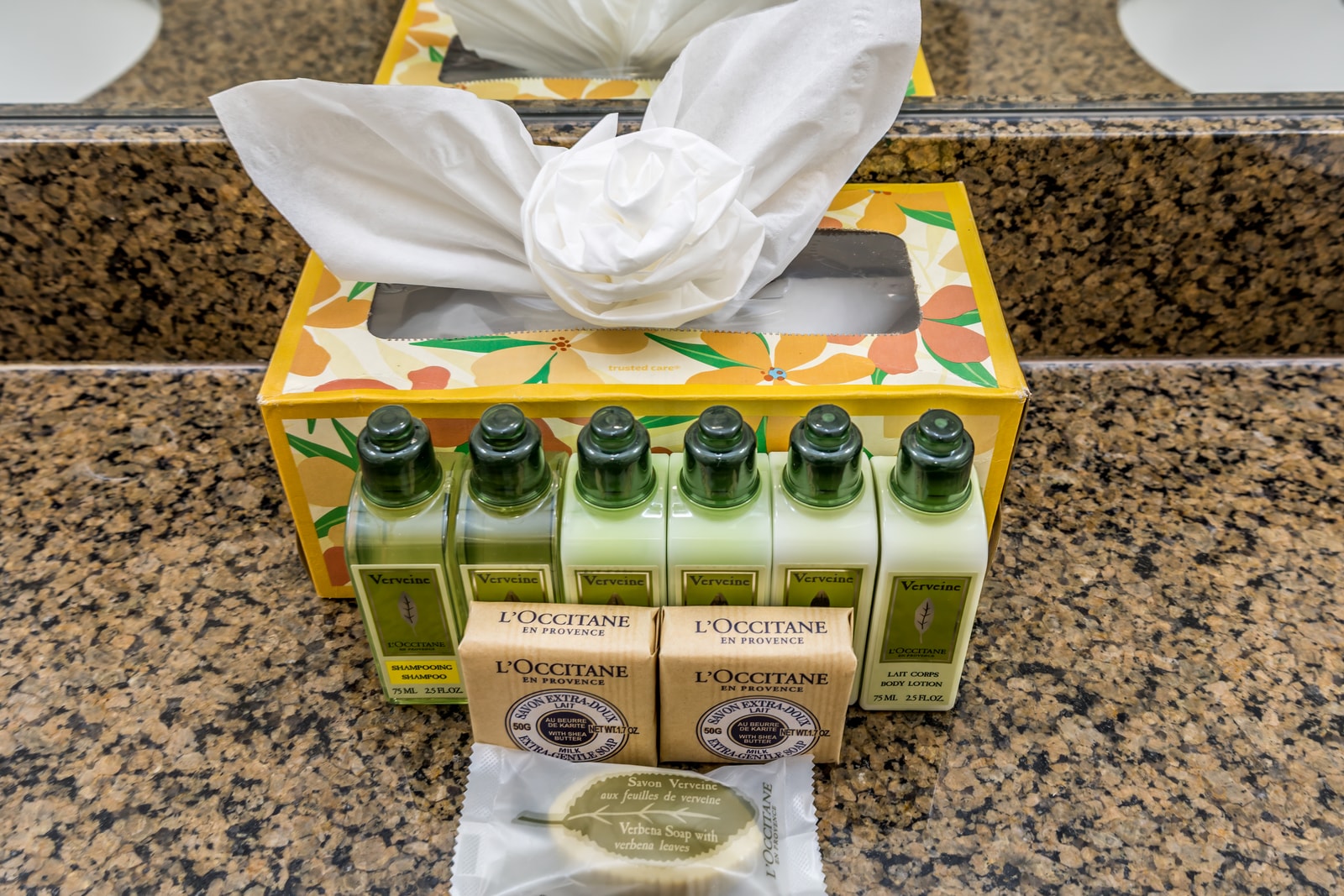 Thoughtful amenities add a spa like touch to the guest bathroom