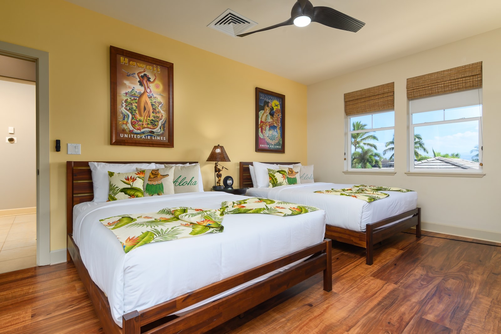 The welcoming guest room is filled with island light
