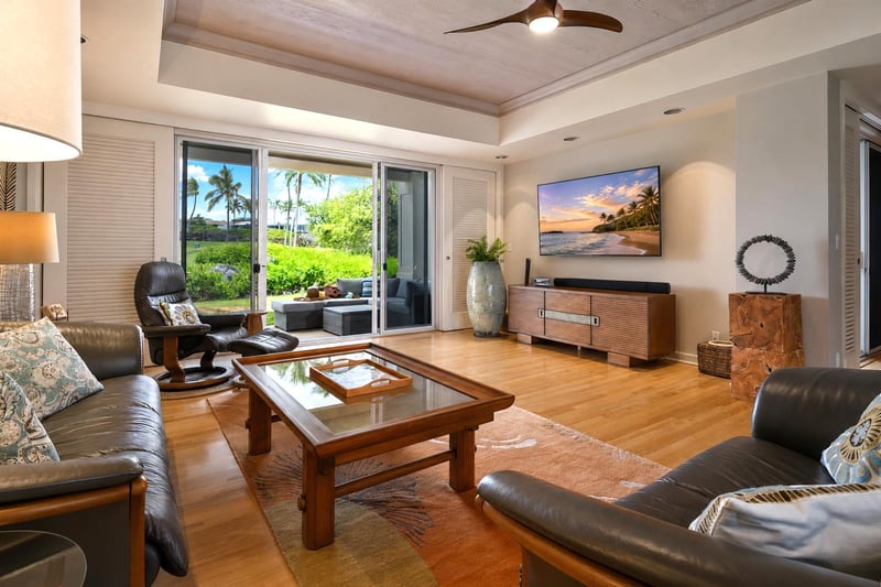 Bright, airy, and inviting living room—perfect for gathering after a day at the beach.
