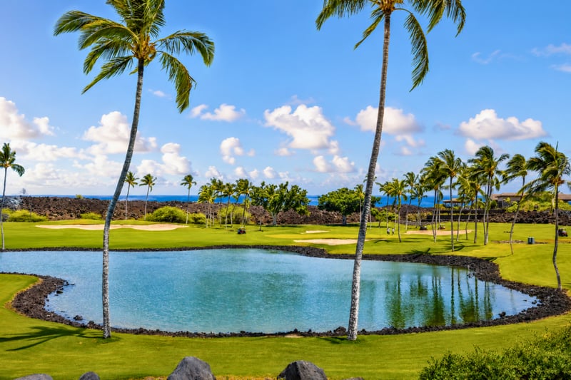 Wake up to serene water and lush golf course views right in your backyard.