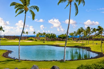 Wake up to serene water and lush golf course views right in your backyard.