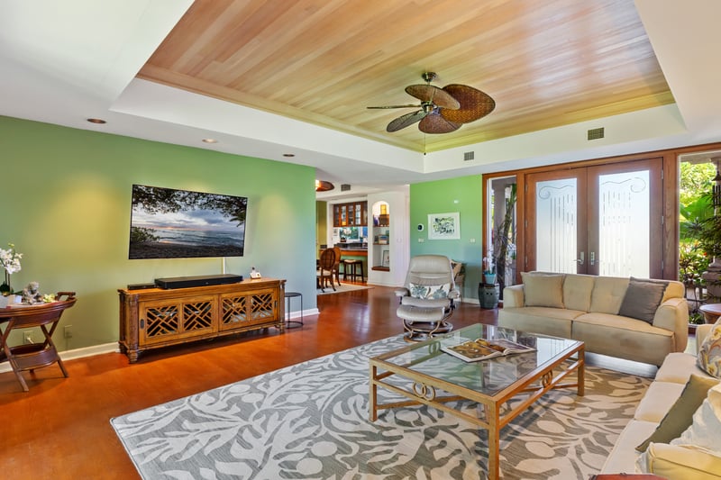 This living room pairs laid-back island energy with just the right touch of timeless coastal style