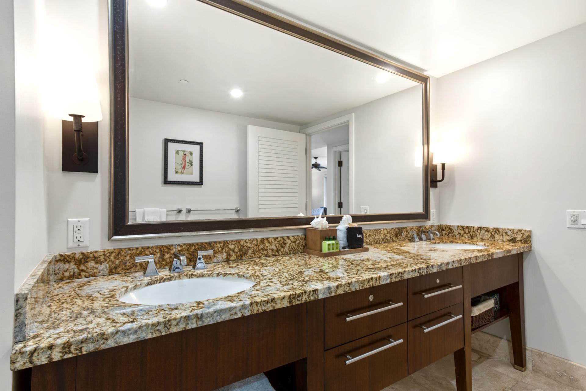 Guest bath with granite counters and spacious vanity