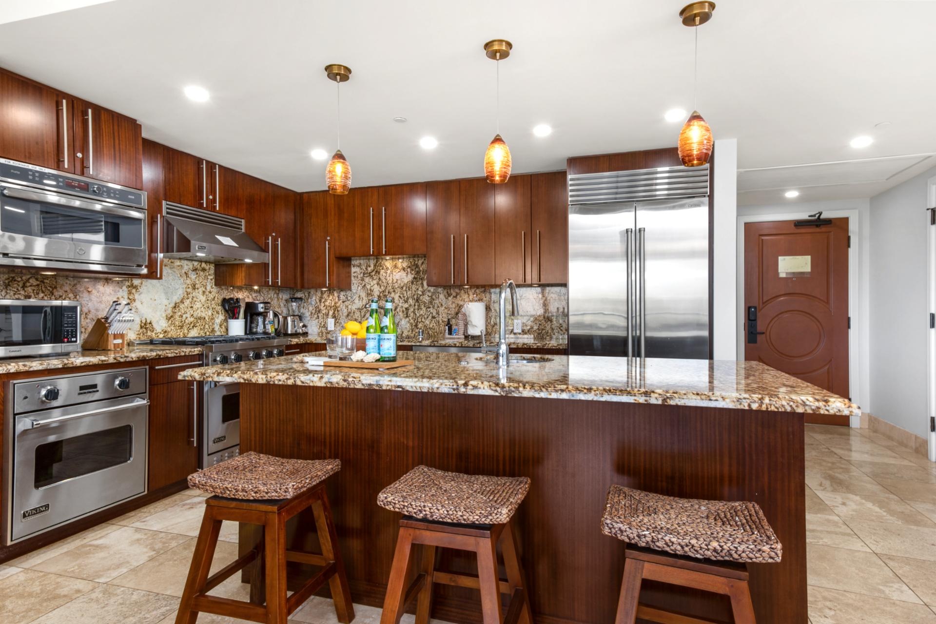Your modern kitchen with stainless steel appliances is fully equipped to help you bring your favorite creations to life - or ask our concierge team about our private chef options!