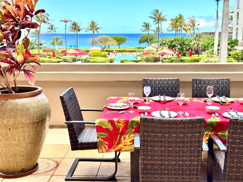 Dine, unwind, and soak in the serenity of your private lanai