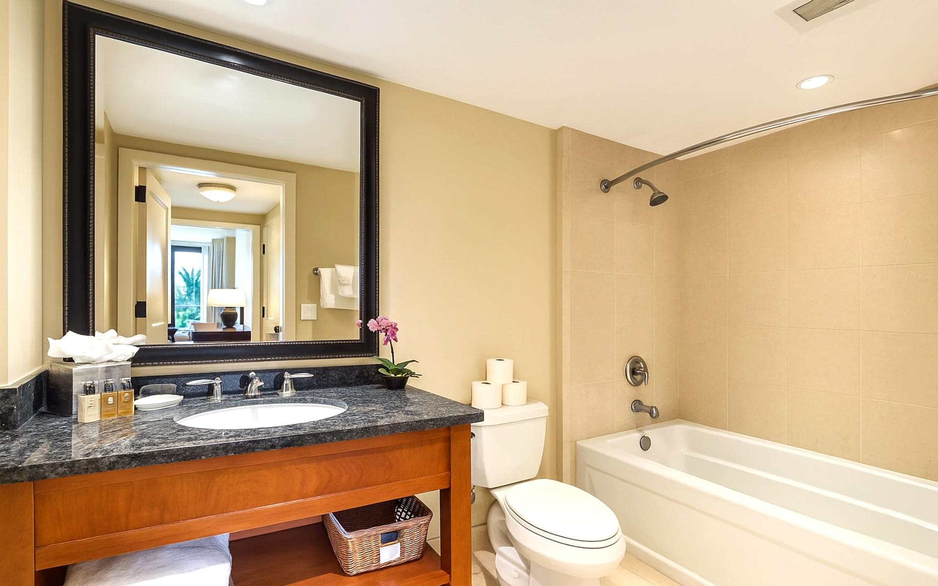 Modern guest bathroom with elegant details and plenty of space