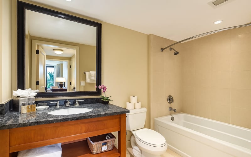 Modern guest bathroom with elegant details and plenty of space