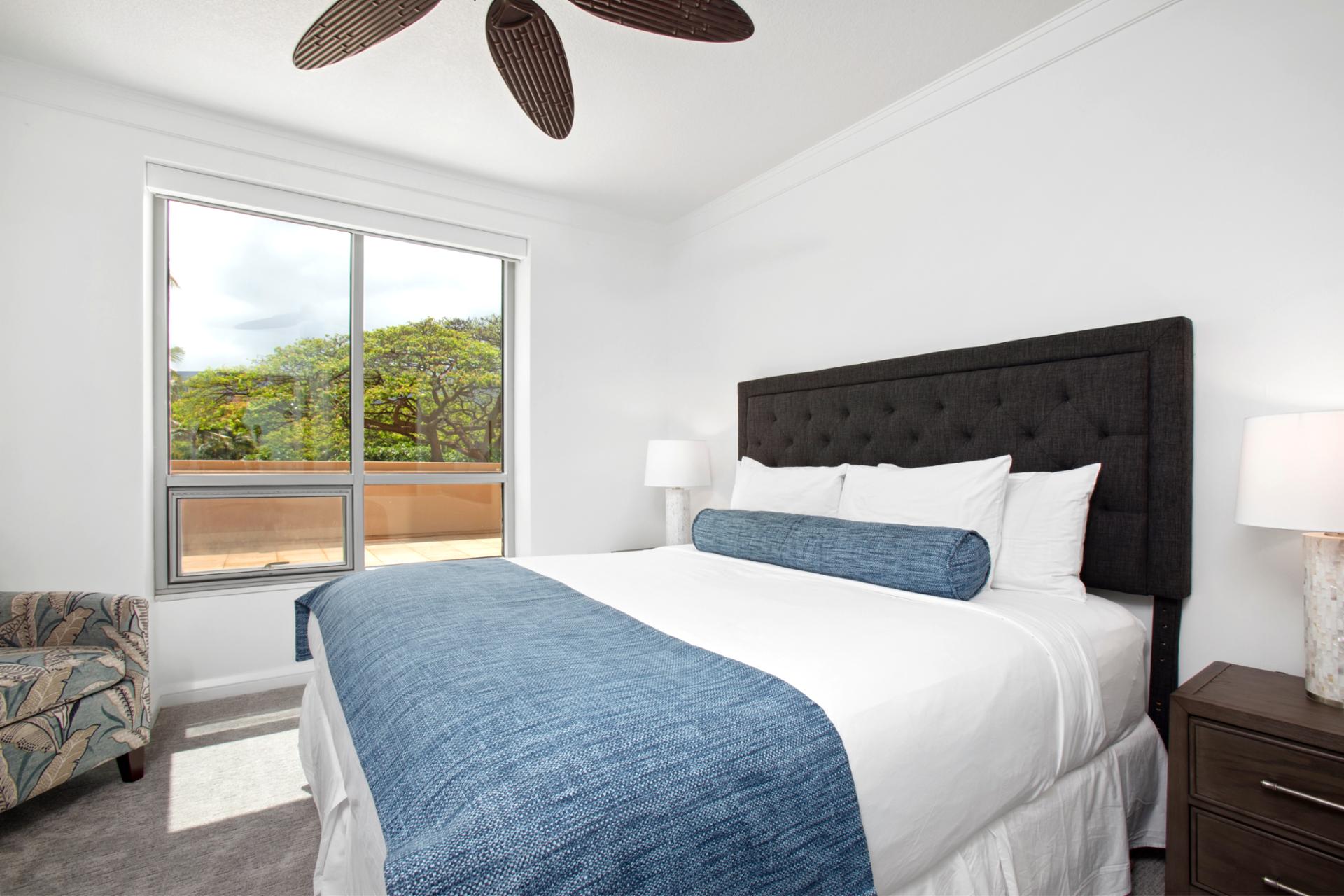 Relax comfortably with plush bedding and your own island view 