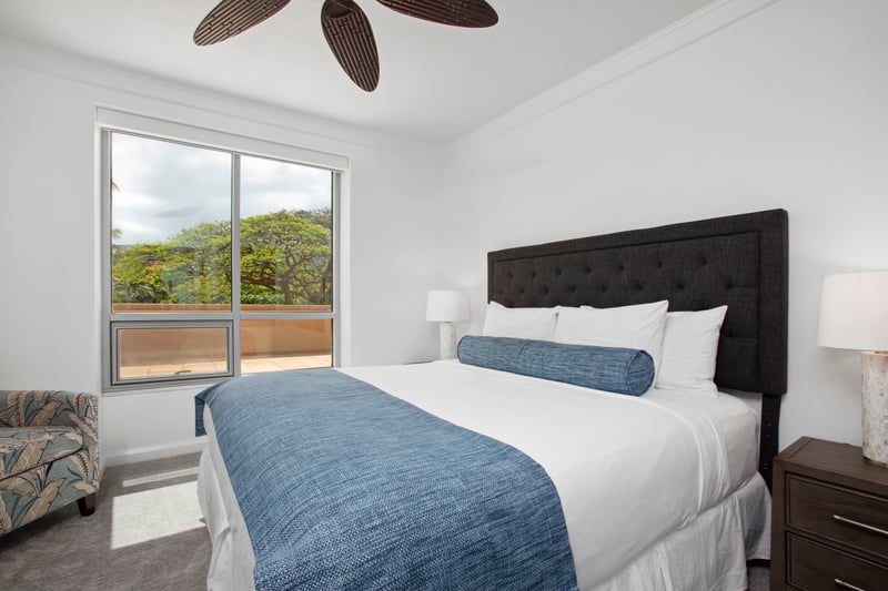 Relax comfortably with plush bedding and your own island view 