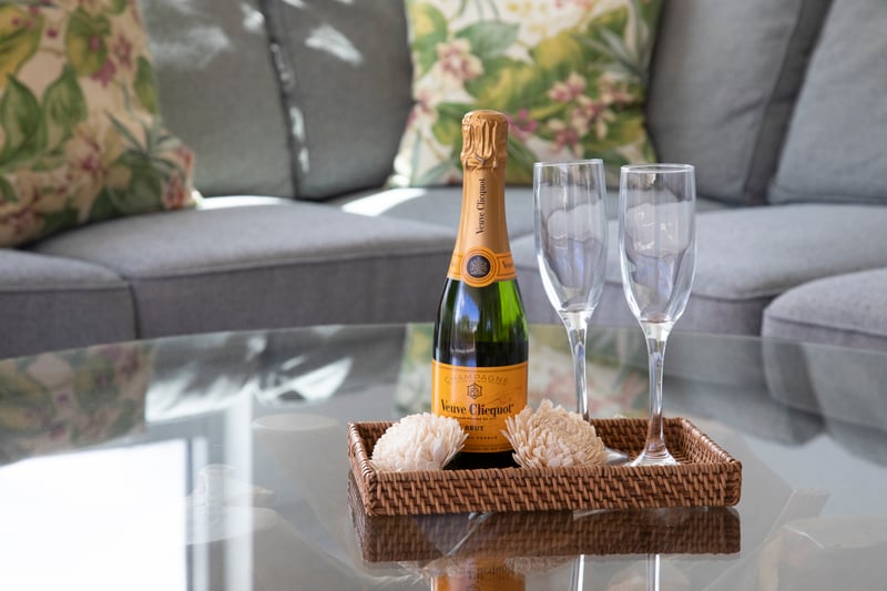 Champagne, comfort, and island vibes, perfect setting for celebration moments