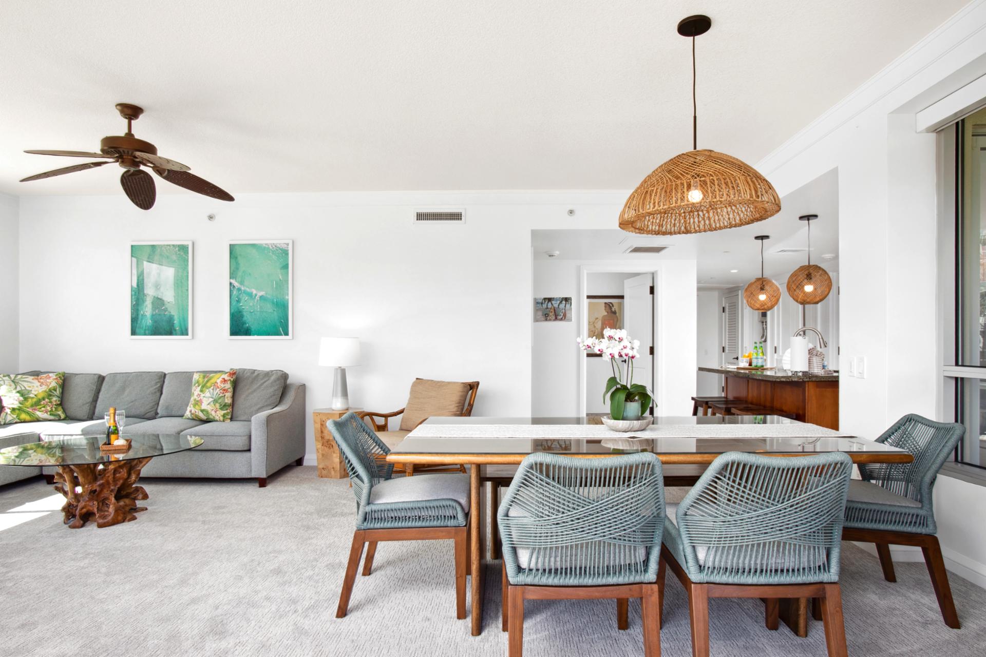 Chic coastal interiors with woven textures, natural light, and tropical charm