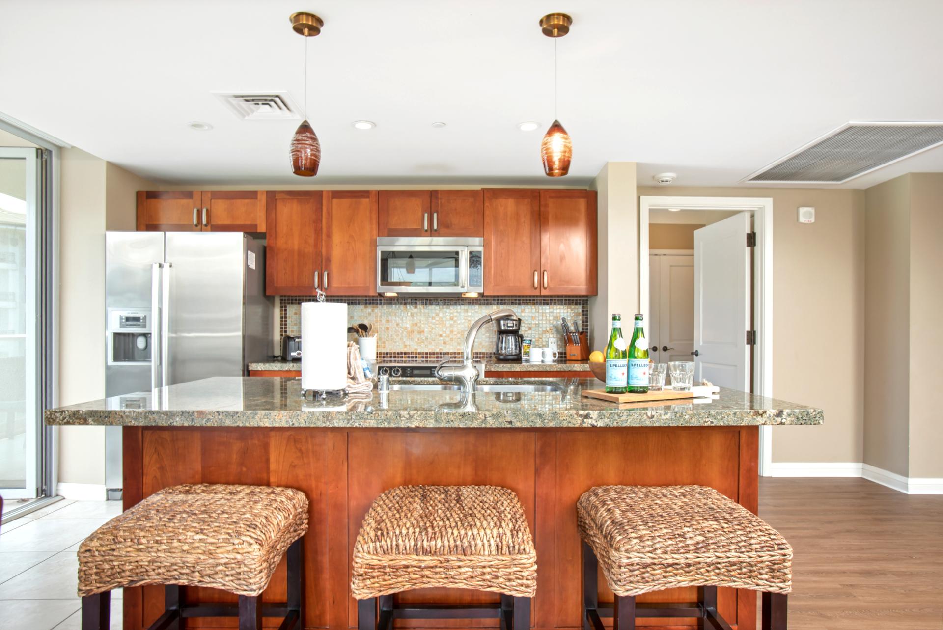 Thoughtfully designed with comfort and class, this kitchen makes home-cooked meals part of the vacation experience