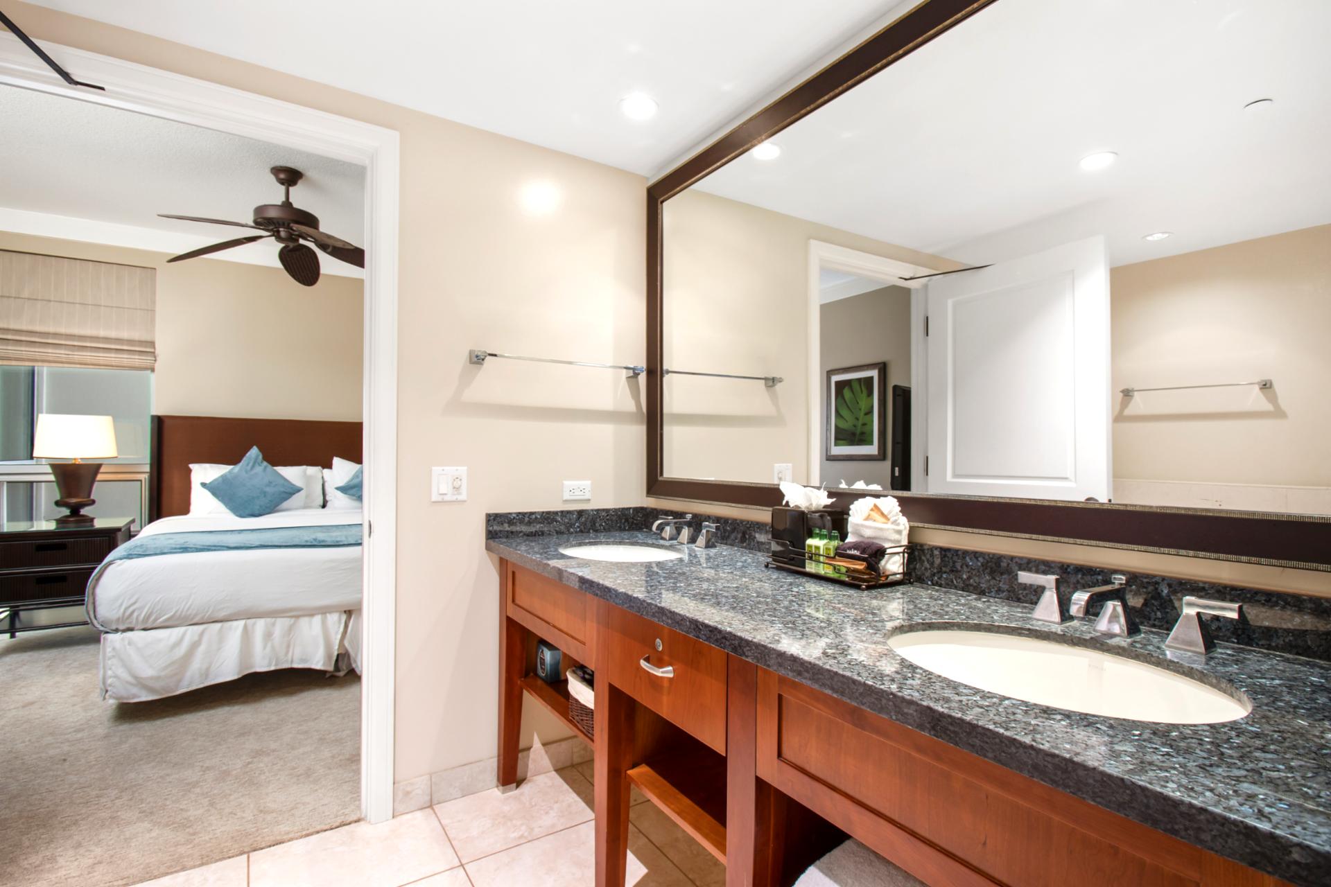 Your private suite includes this upscale bathroom—designed for function, styled for relaxation