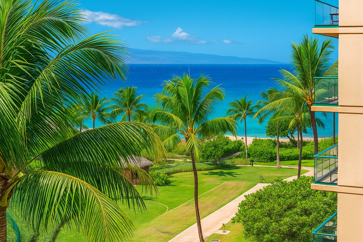 Framed by swaying palms and turquoise seas, this is the Maui view dreams are made of HKH-412