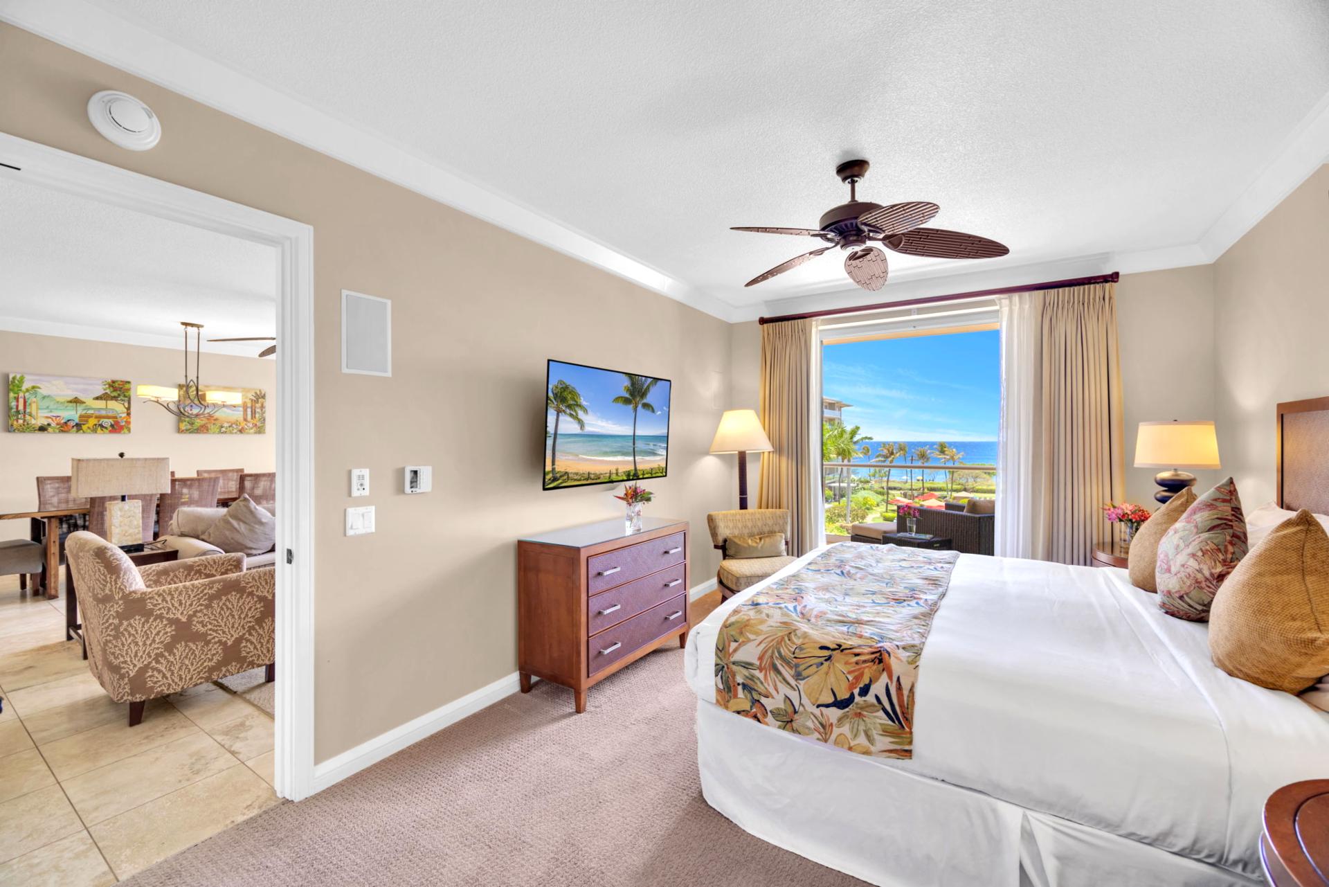 Coastal serenity meets plush comfort in this ocean-view master suite