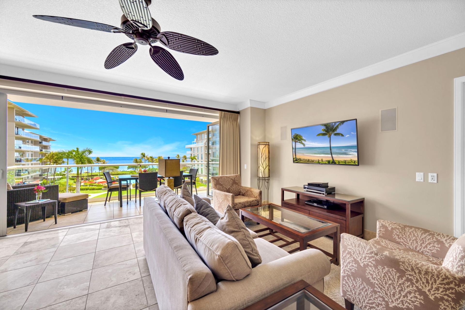 Indoor-outdoor living flows seamlessly to your private lanai and ocean views 