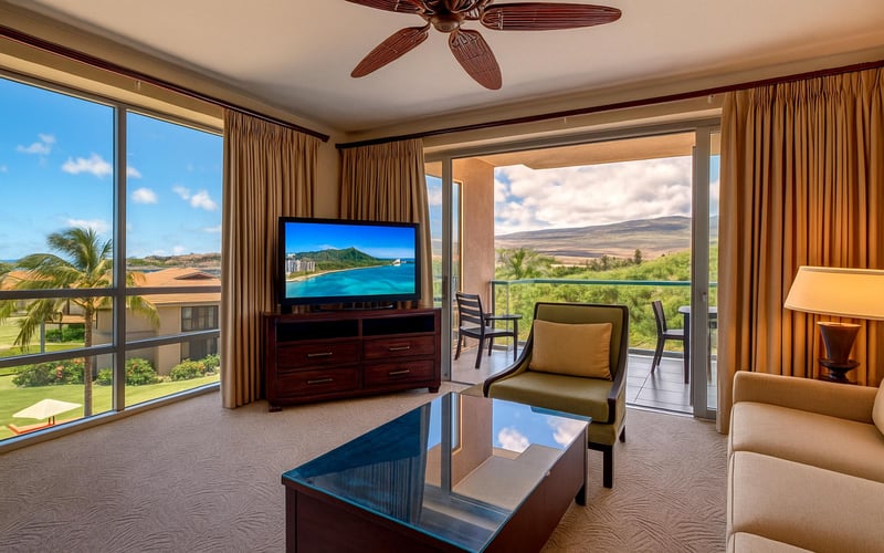 Tranquil mornings in paradise — enjoy stunning Hawaiian views from the comfort of your resort suite. HKH-434