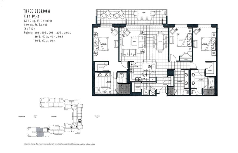 Detailed floor plan outlines the spacious layout of this Maui resort condo