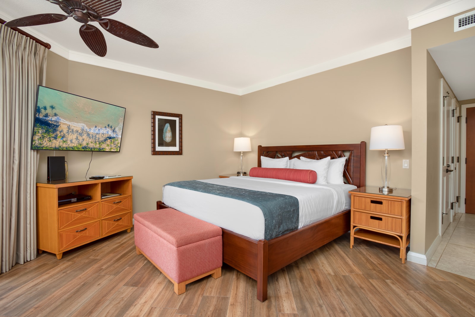 Unwind in a serene setting featuring warm tones and luxury linens HKH-537