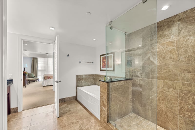 Spacious walk-in shower and large soaking tub - perfect for unwinding after the beach.