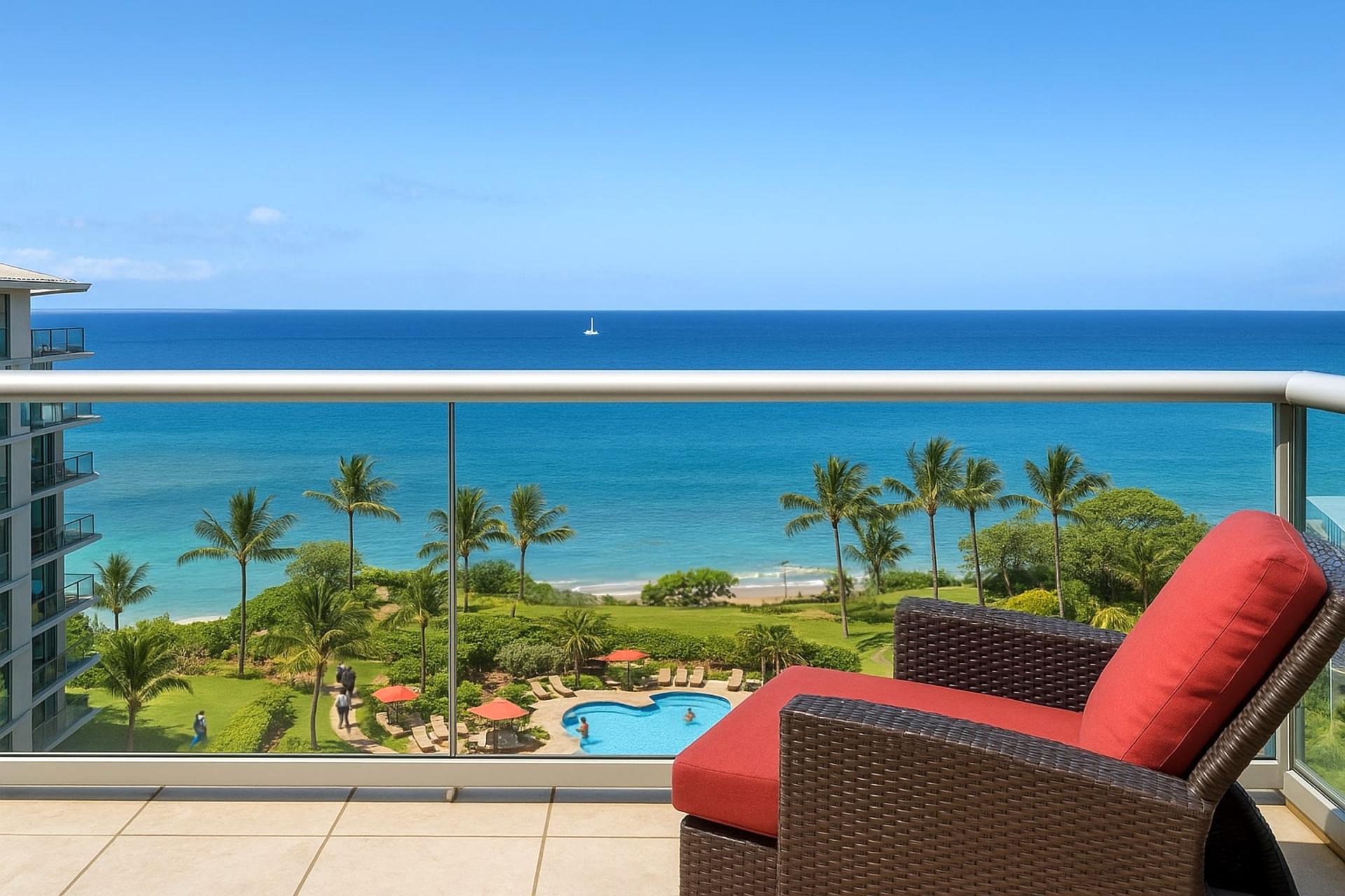 Lounge high above the sparkling shoreline with tropical views all day long 