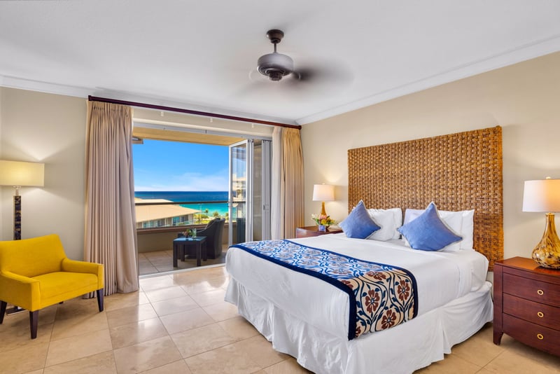 Restful master bedroom with king bed and lanai access