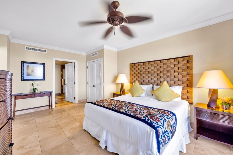 The spacious, well lit guest bedroom features an ensuite bath 