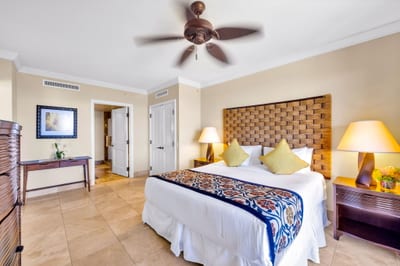 The spacious, well lit guest bedroom features an ensuite bath