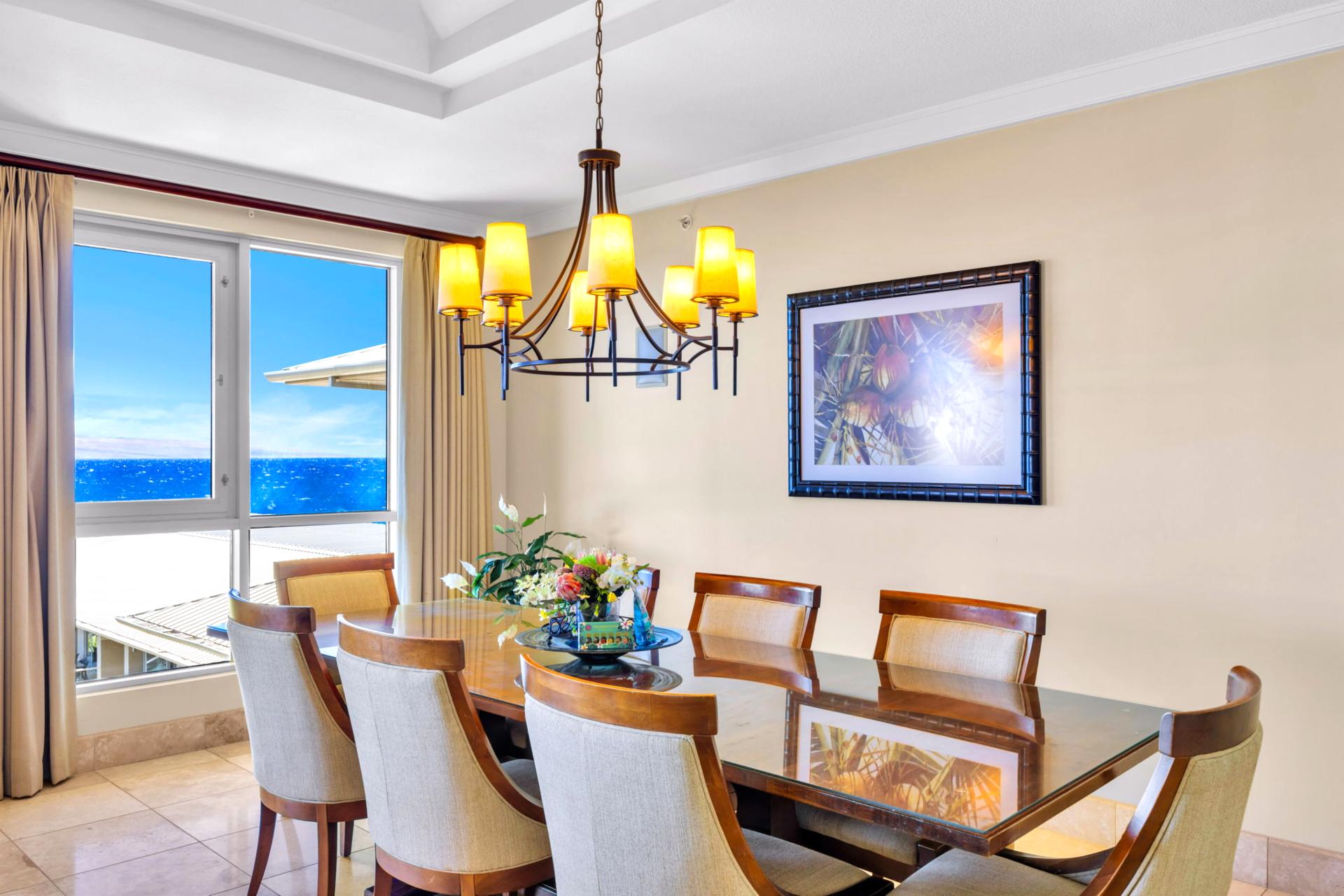 Enjoy comfortable seating for up to eight guests at the elegant dining room table