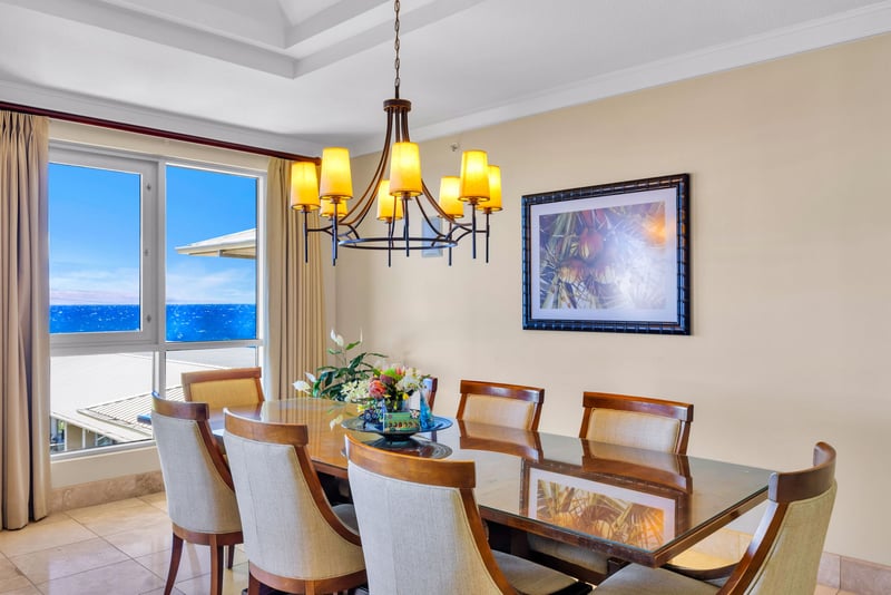 Enjoy comfortable seating for up to eight guests at the elegant dining room table