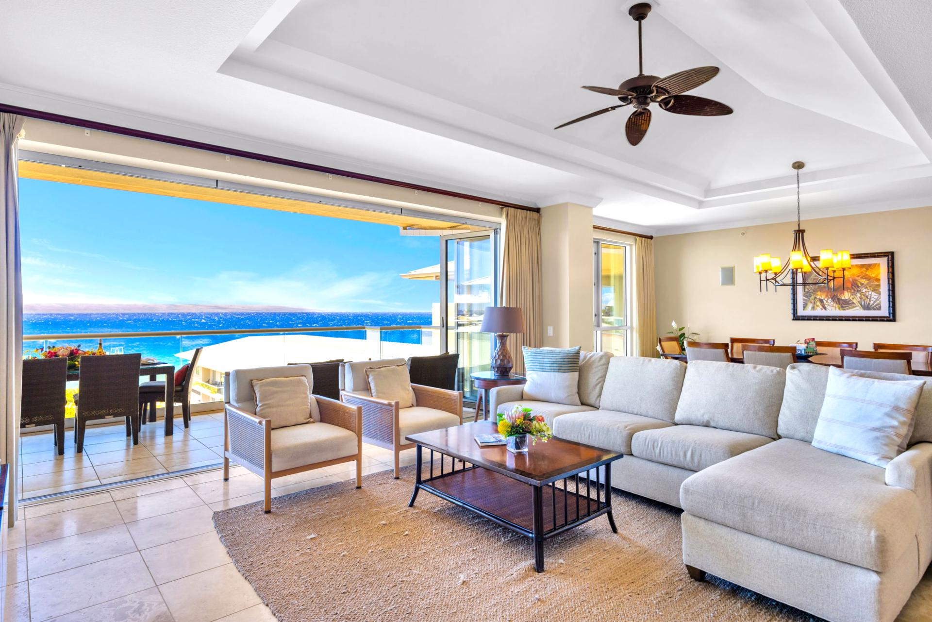 Open living area blending island style with modern comfort