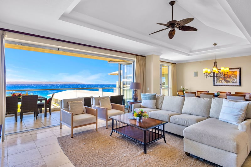 Open living area blending island style with modern comfort