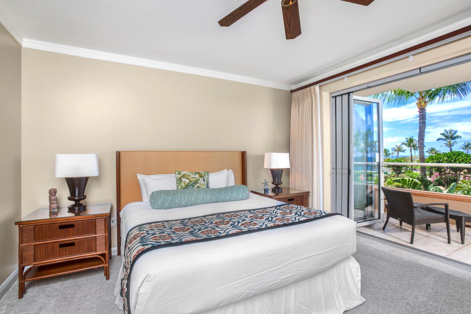 Elegant tropical bedroom with oceanview lanai for serene island mornings.