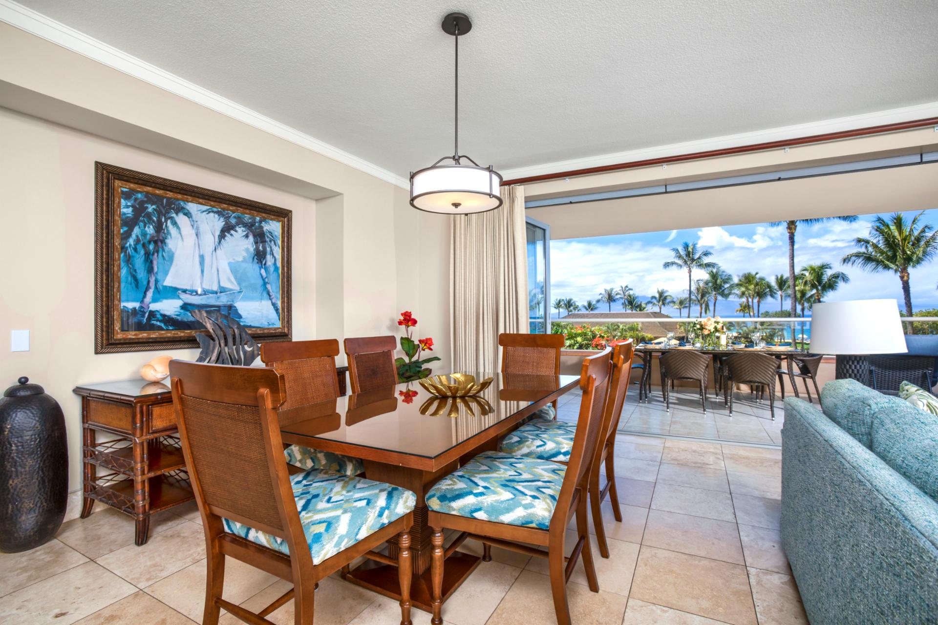 Spacious open-concept dining, perfect for family feasts or sunset dinners