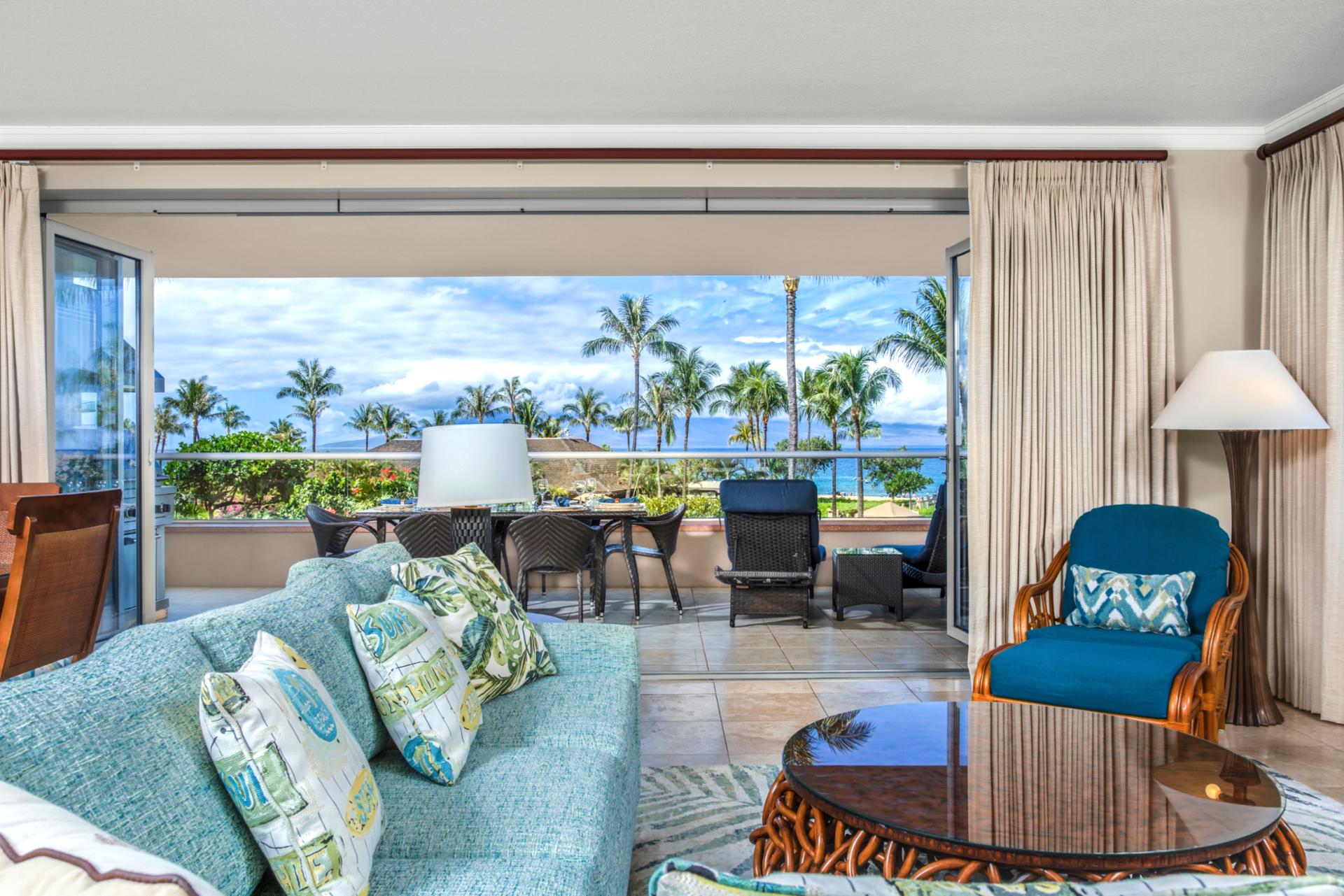 Indoor-outdoor living perfected with panoramic ocean and palm views