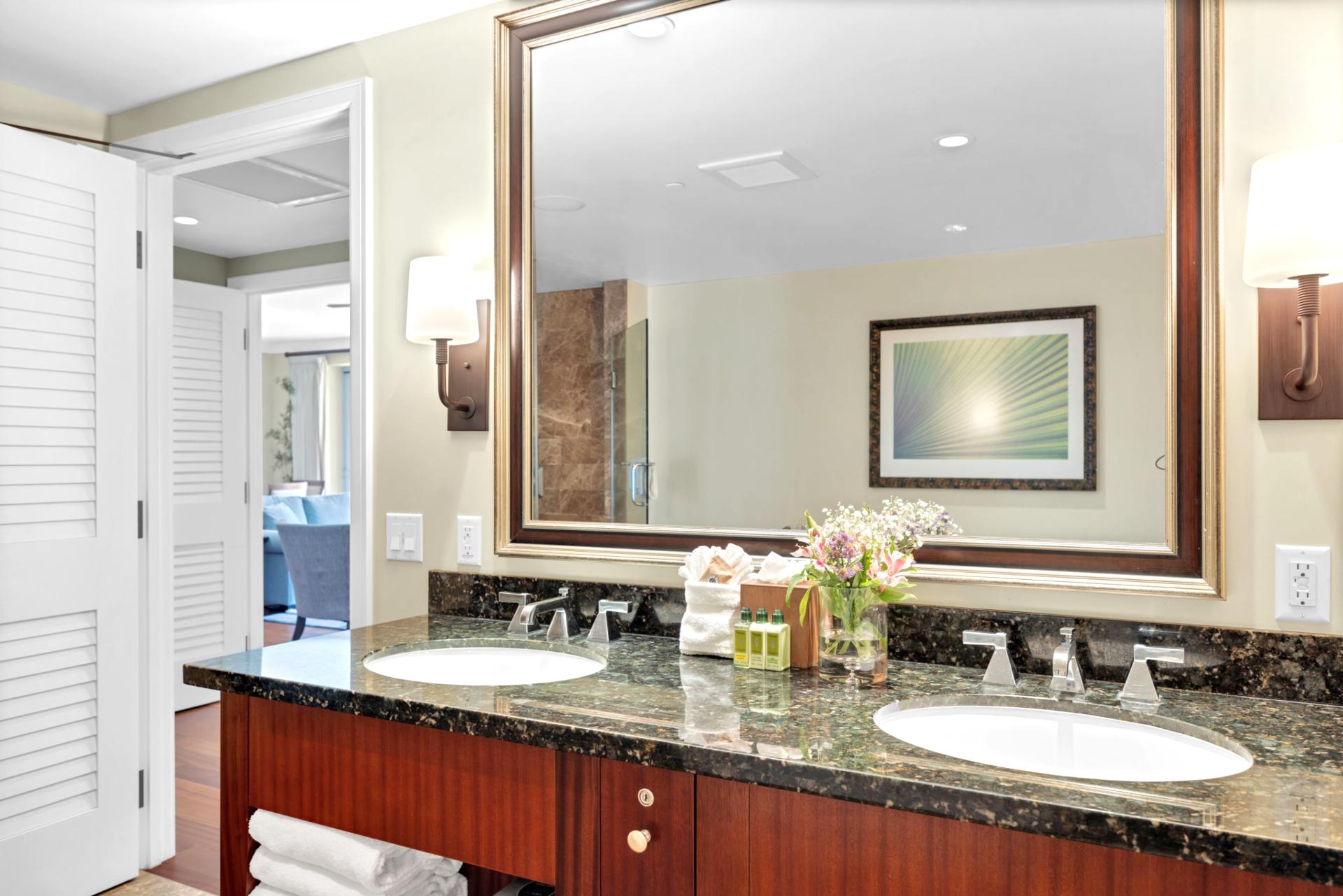 Elegant double vanity and spa-like shower in master bath