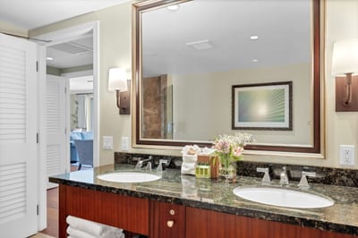 Elegant double vanity and spa-like shower in master bath HKK-349