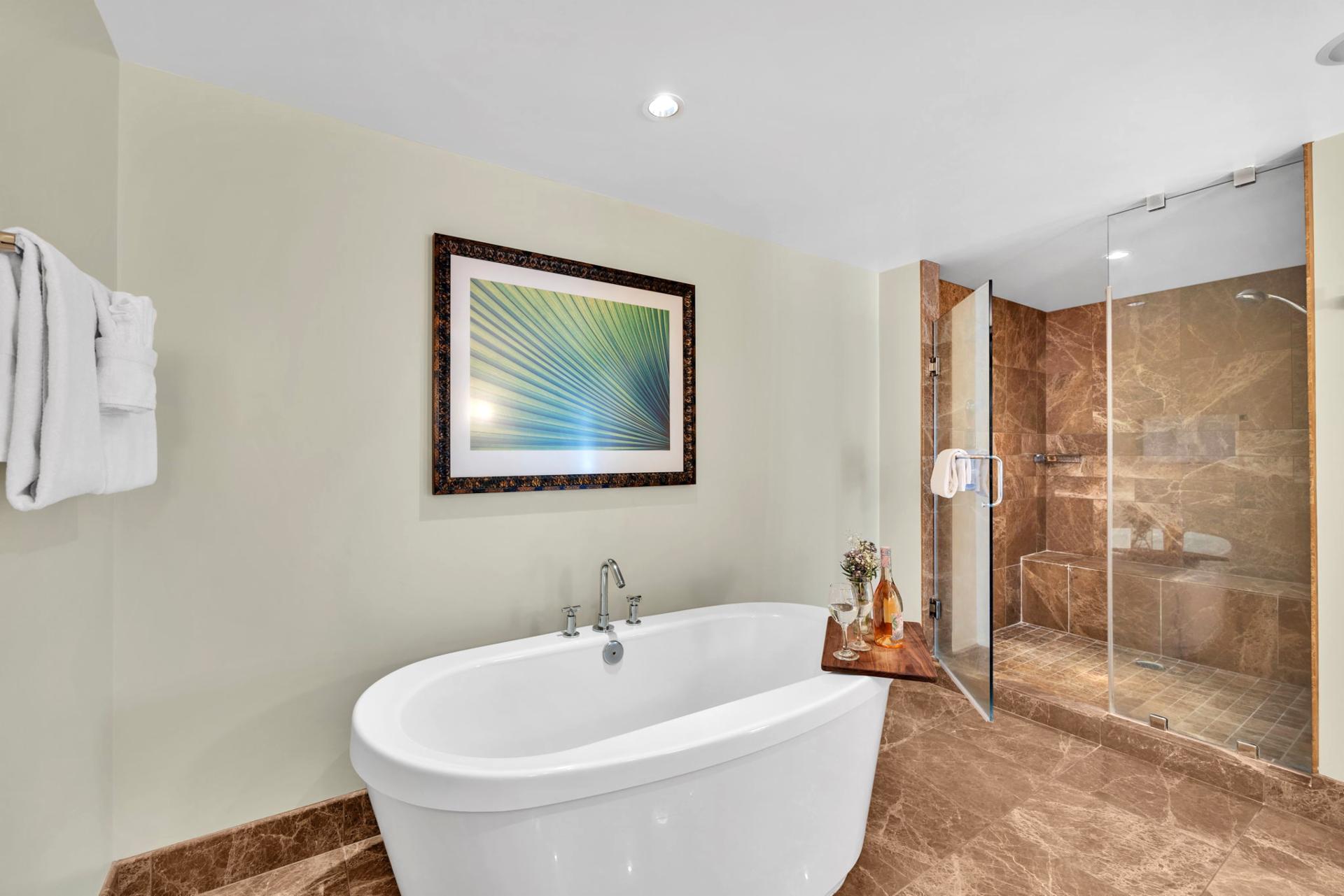 Luxurious master bath with walk-in shower and soaking tub