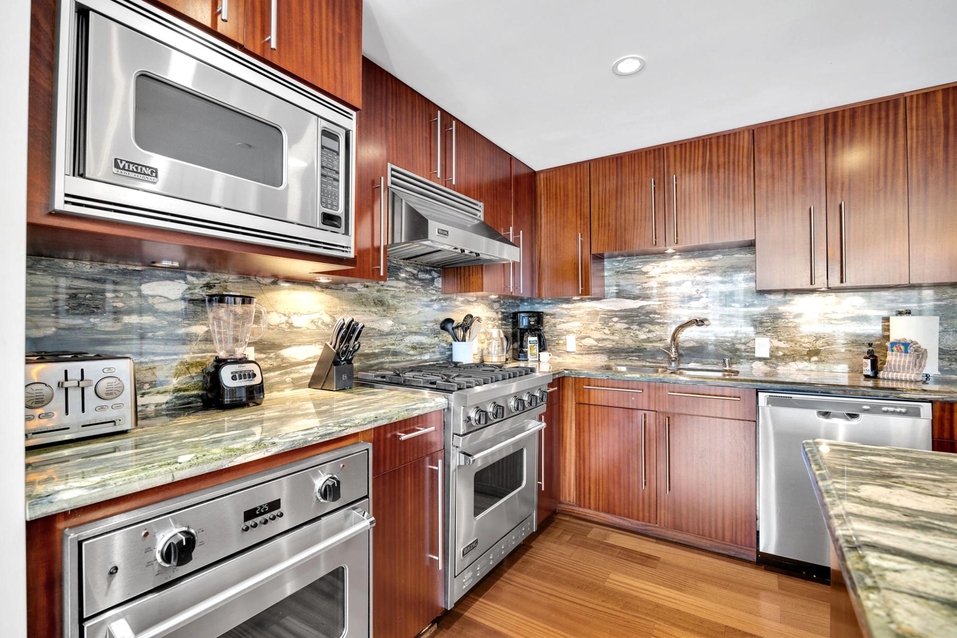 Stylish kitchen with ample counter space for cooking