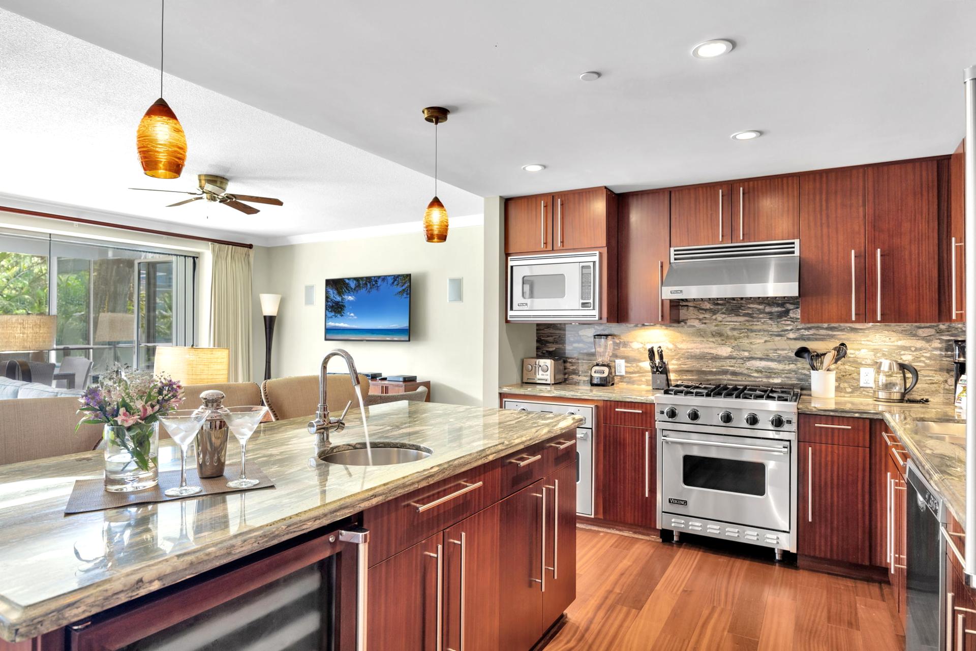 Fully equipped kitchen with stainless steel appliances