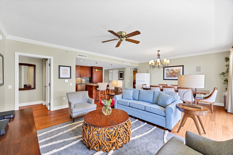 Spacious seating area for gathering after a day at the beach