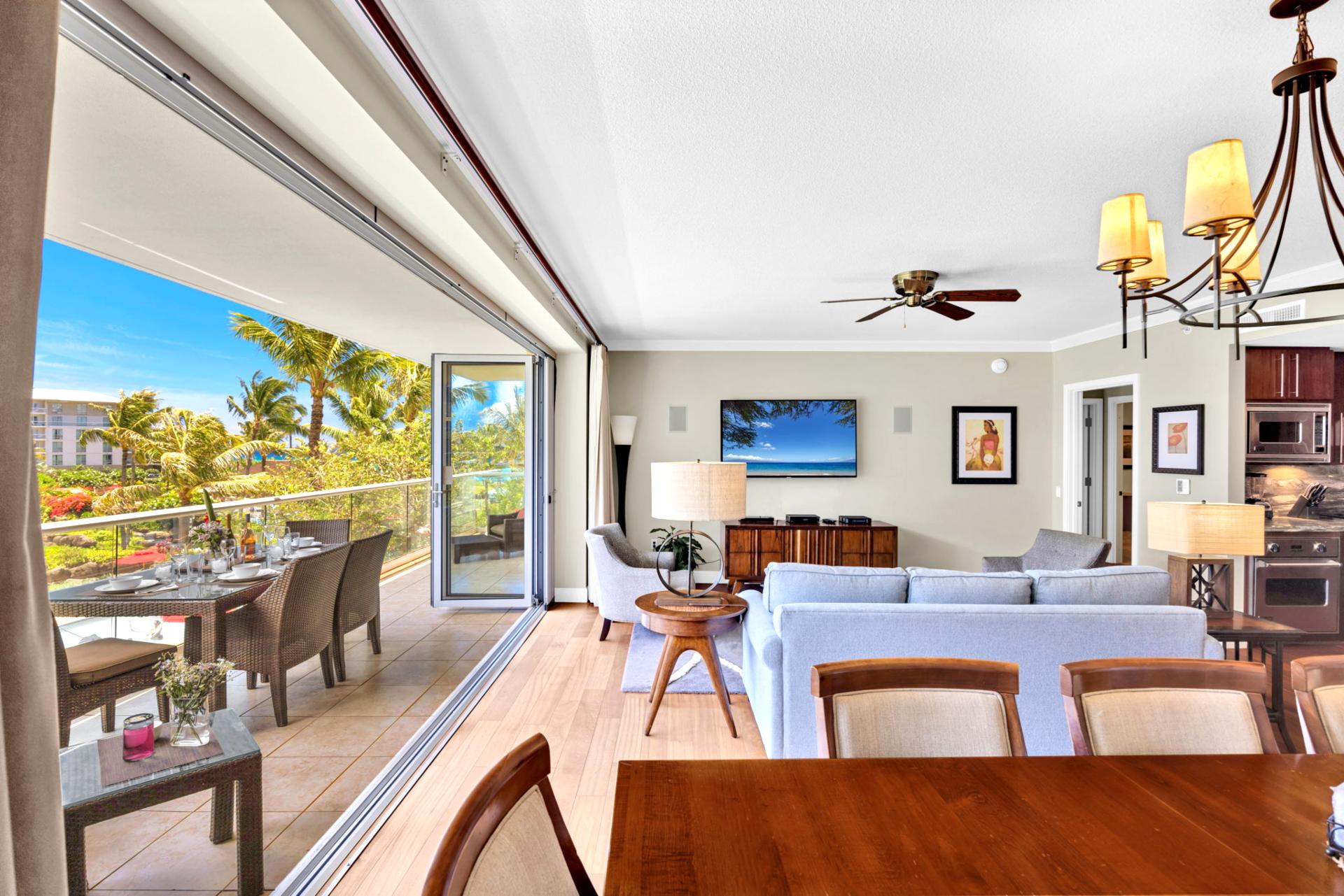 Bright, open living room with island-inspired decor