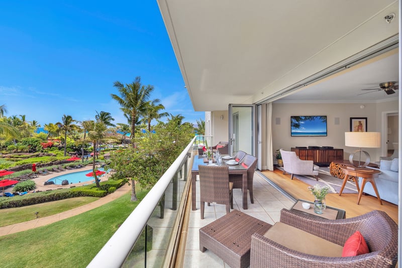 Overlook the pool and gardens from your private balcony HKK-349