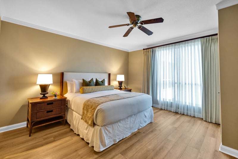 The spacious guest bedroom features a king size bed for extra comfort